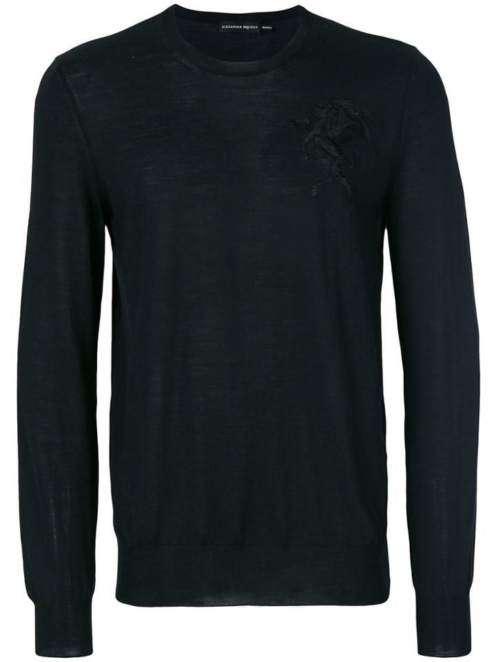 Alexander Mcqueen Winged Lion Embroidered Jumper - Black