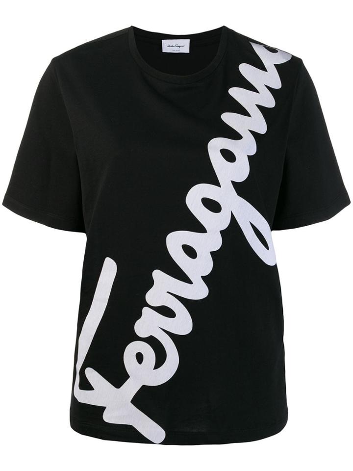 Salvatore Ferragamo Signature Print T-shirt - Black