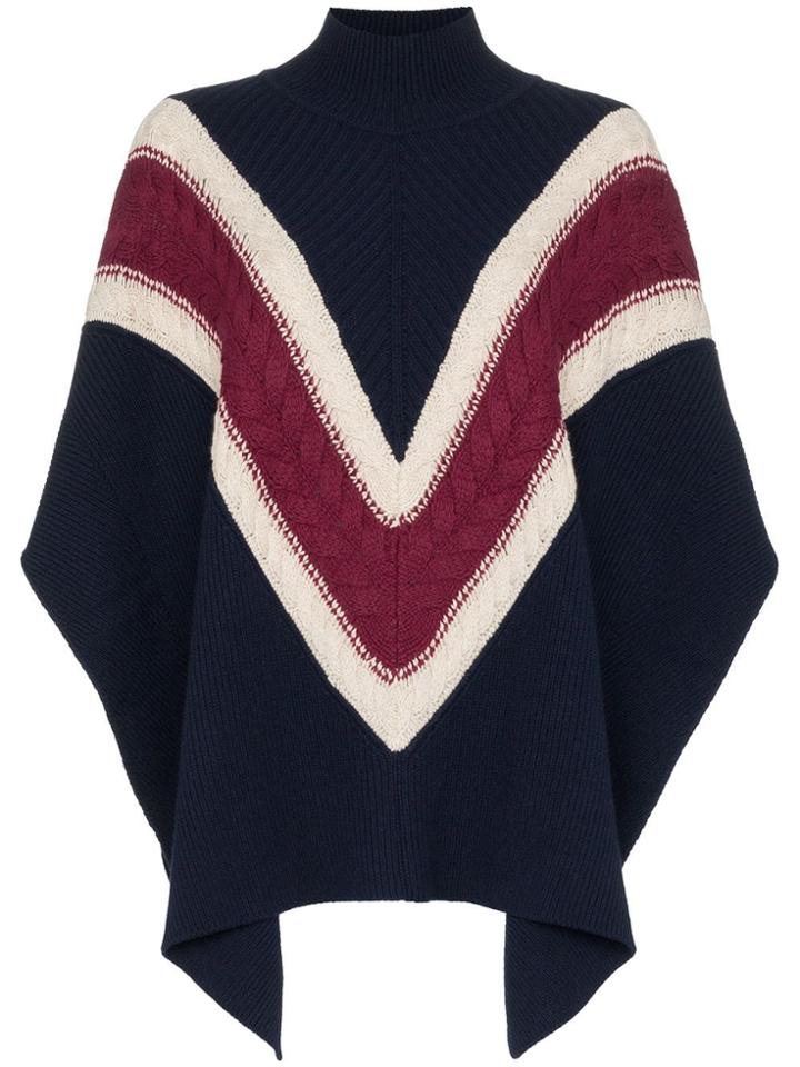See By Chloé Chevron Stripe Knitted Poncho - Blue