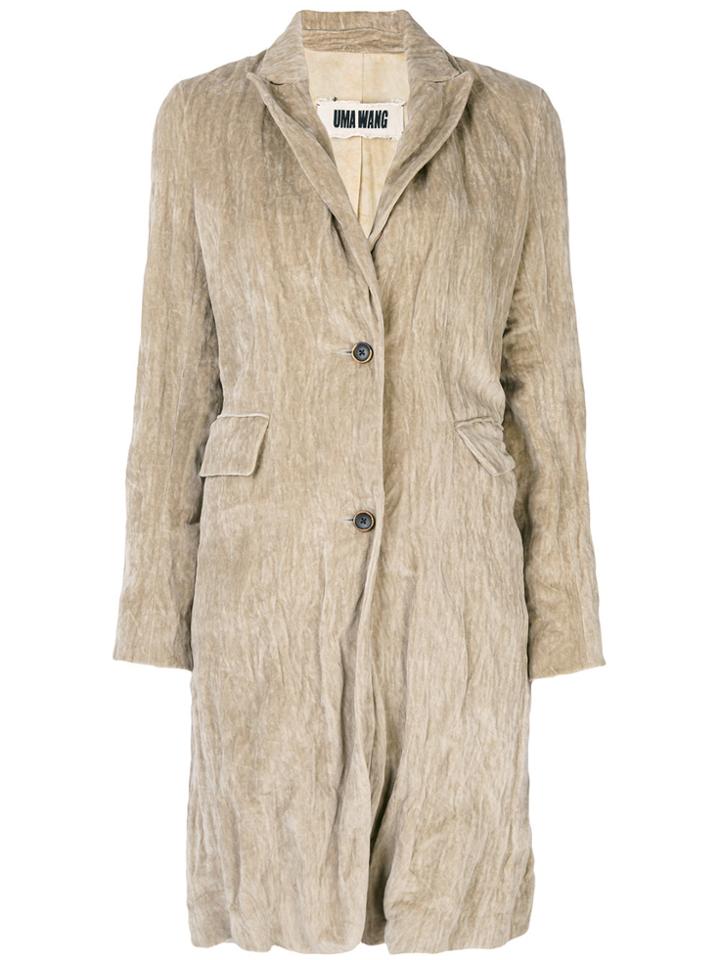 Uma Wang Single Breasted Ruched Coat - Nude & Neutrals