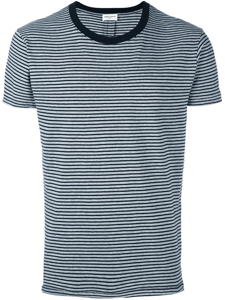 Saint Laurent 'punk Rock' Striped T-shirt, Men's, Size: Small, Grey, Cotton
