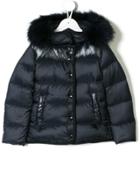 Moncler Kids Fur Trim Padded Jacket - Blue