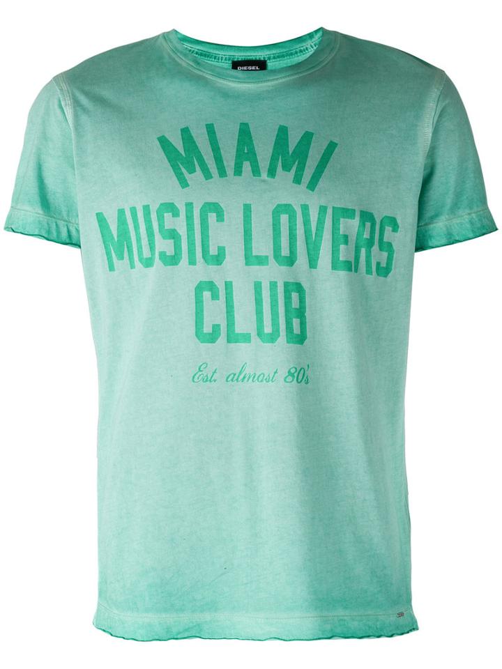 Diesel Slogan Print T-shirt, Men's, Size: Small, Green, Cotton