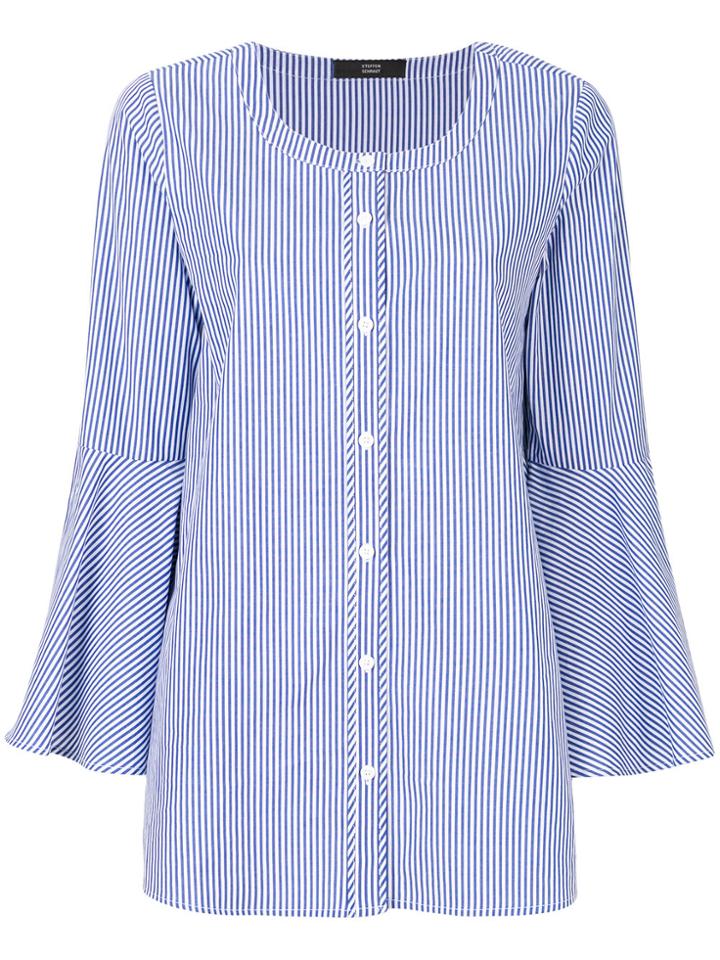Steffen Schraut Striped Flute Sleeve Shirt - Blue