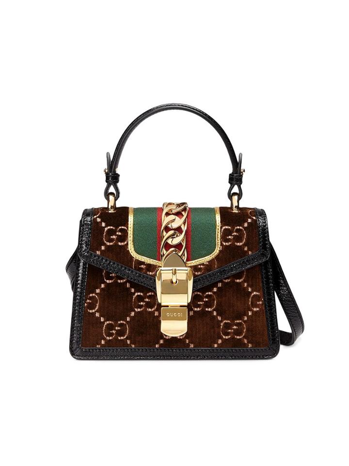 Gucci Sylvie Gg Velvet Mini Bag - Brown