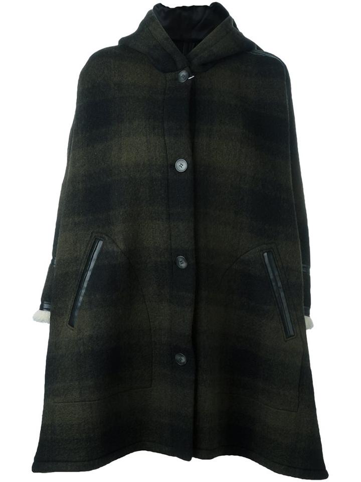 Mm6 Maison Margiela Checked Oversized Hooded Coat, Women's, Size: Medium, Green, Polyamide/polyester/viscose/virgin Wool