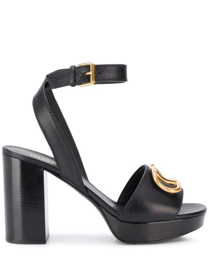 Valentino Valentino Garavani Grainy Cowhide Logo Sandals - Black