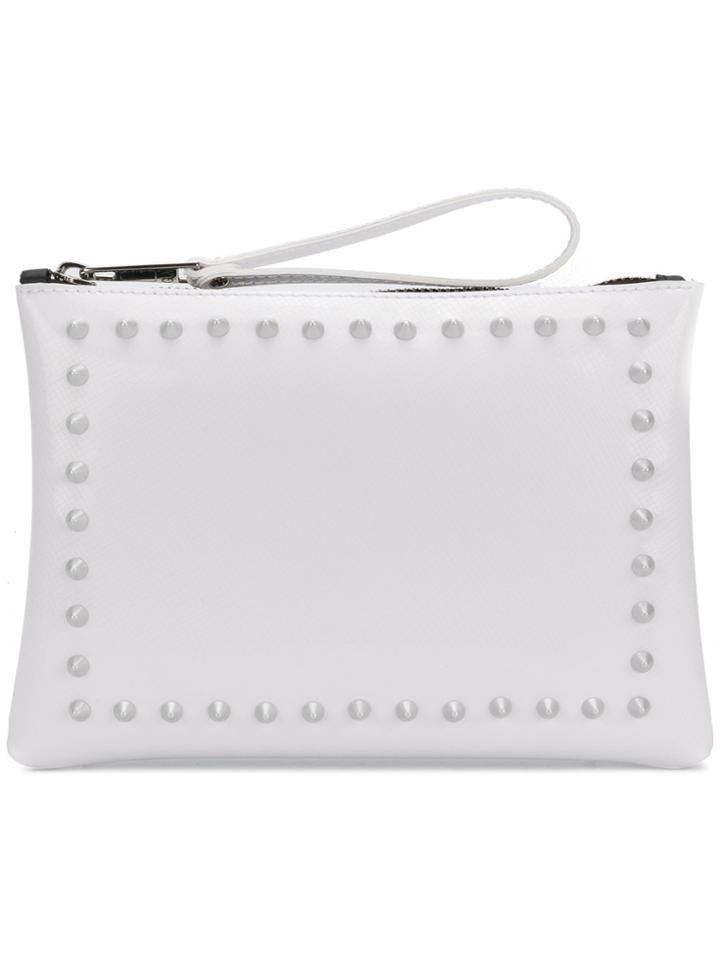 Gum Stud Detailed Clutch Bag - White