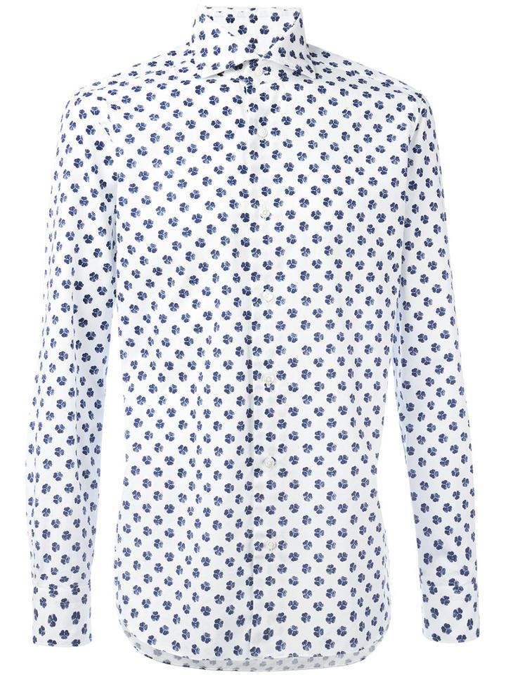 Barba Clover Print Shirt, Men's, Size: 42, White, Cotton