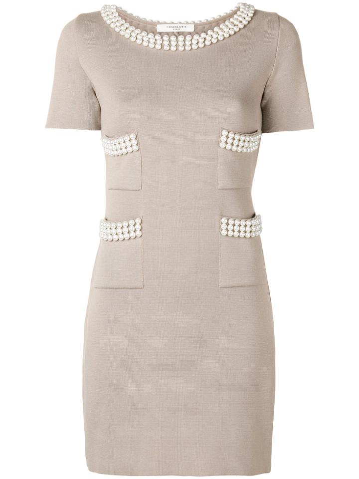Charlott Pearl Embellished Dress - Nude & Neutrals