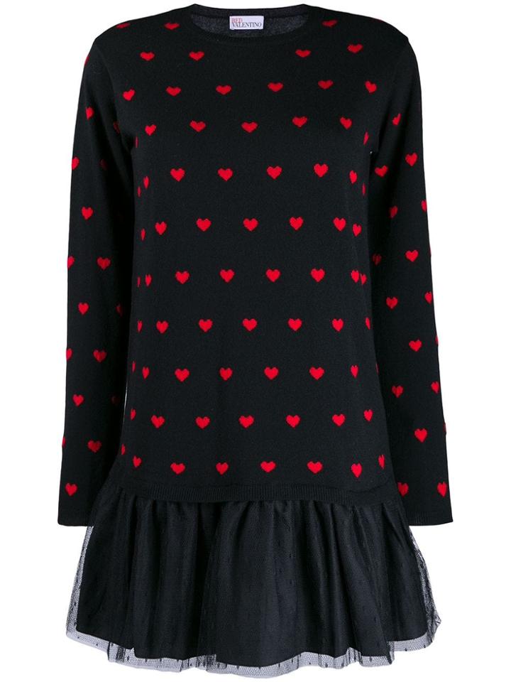 Red Valentino Heart Intarsia Tulle Hem Dress - Black