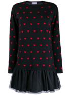 Red Valentino Heart Intarsia Tulle Hem Dress - Black