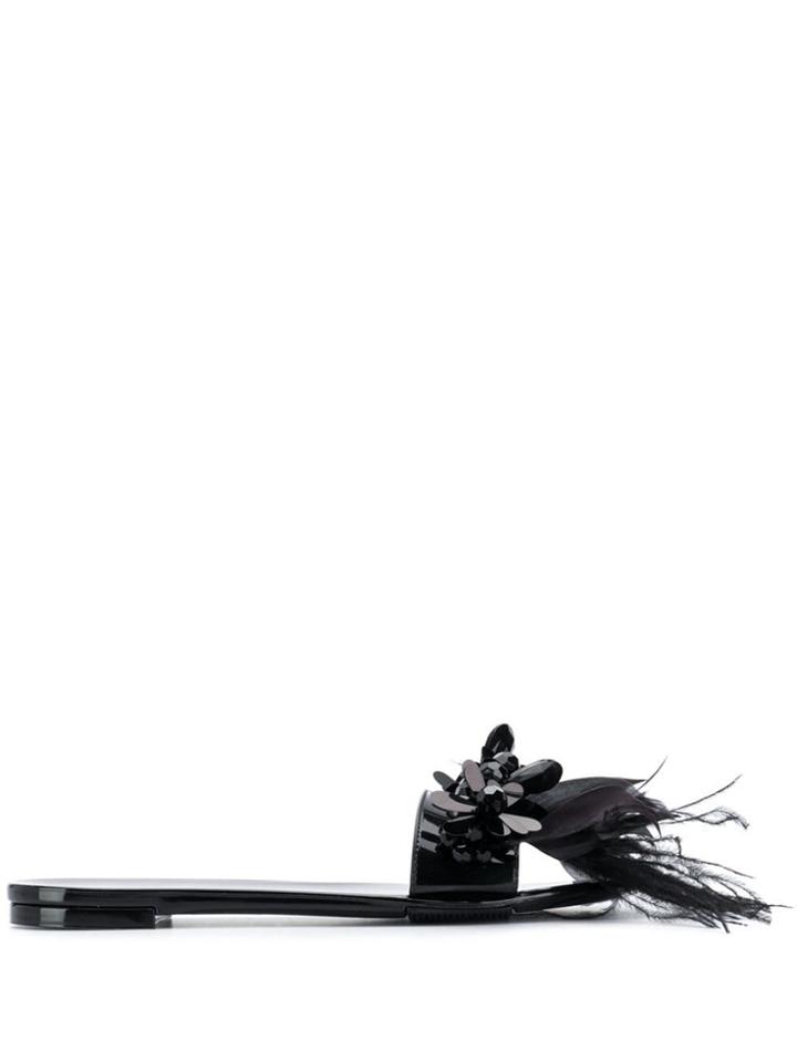 Simone Rocha Feather Embellished Slides - Black