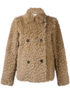Michael Michael Kors Buttoned Short Jacket, Women's, Size: Small, Nude/neutrals, Rabbit Fur/polyester/spandex/elastane