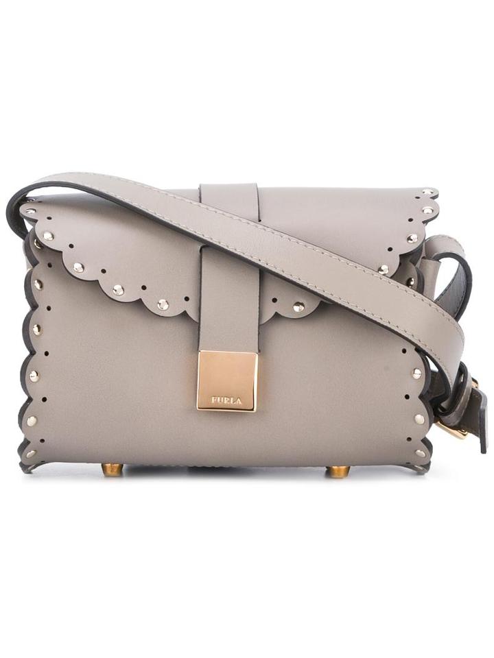 Furla Escalloped Edges Crossbody Bag, Women's, Grey, Leather