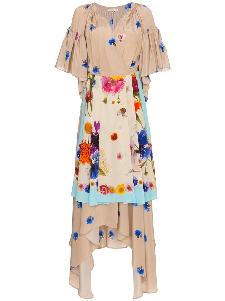 Natasha Zinko Silk Floral Apron Wrap Dress - Nude & Neutrals