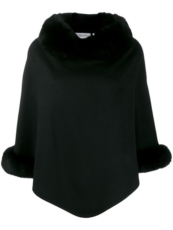 Max Mara Faux Fur Trim Poncho - Black