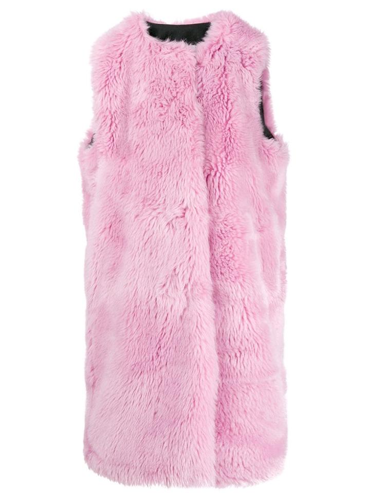 Msgm Faux Fur Long Gilet - Pink & Purple