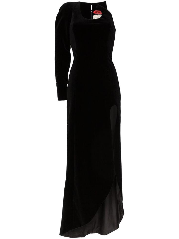Ronald Van Der Kemp One-sleeved Thigh Slit Velvet Gown - Black