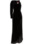 Ronald Van Der Kemp One-sleeved Thigh Slit Velvet Gown - Black