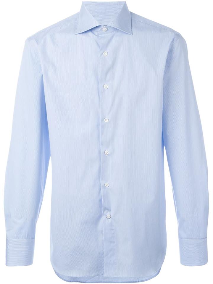 Canali Plaid Button Down Shirt, Men's, Size: 43, Blue, Cotton/linen/flax