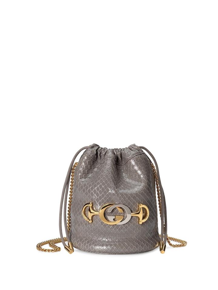 Gucci Gucci Zumi Python Mini Bucket Bag - Grey
