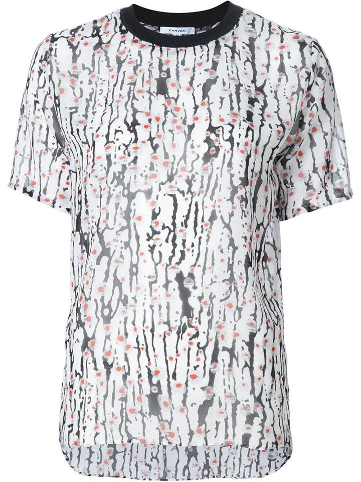 Carven Printed T-shirt, Women's, Size: M, White, Silk