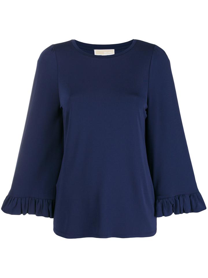 Michael Michael Kors Round Neck Ruffle Sleeve Blouse - Blue