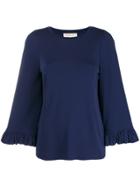 Michael Michael Kors Round Neck Ruffle Sleeve Blouse - Blue