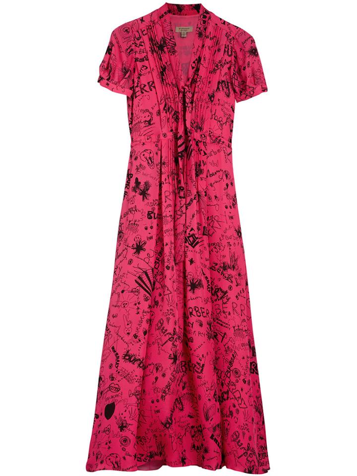 Burberry Tie-neck Maxi Dress - Pink & Purple