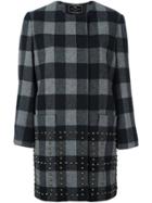 Etro Stud-embellished Checked Coat - Black