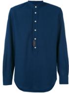 Mp Massimo Piombo - Band Collar Shirt - Men - Cotton/linen/flax/spandex/elastane - 42, Blue, Cotton/linen/flax/spandex/elastane