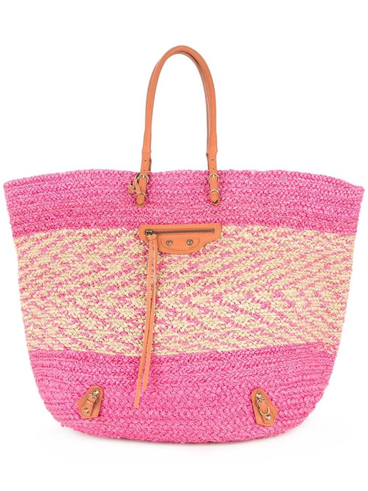 Balenciaga Vintage Jumbo Xl Raffia Hand Tote Bag - Pink & Purple