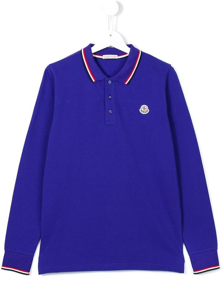 Moncler Kids Long Sleeve Polo Shirt, Boy's, Size: 14 Yrs, Blue