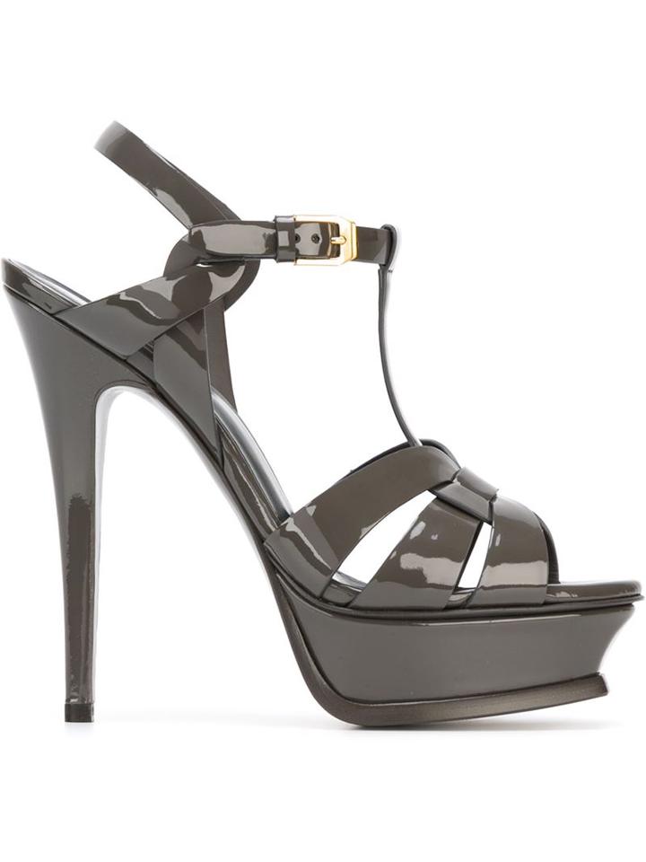 Saint Laurent Tribute Sandals, Women's, Size: 41, Grey, Patent Leather/leather