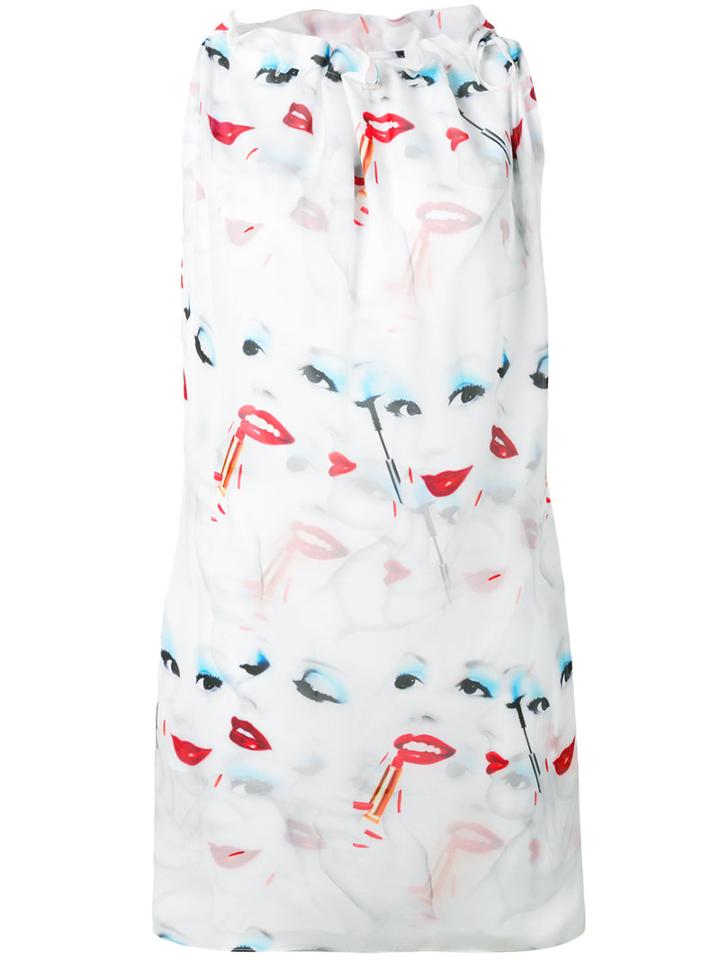 Jeremy Scott - Drawstring Neck Shift Dress - Women - Polyester - 44, Women's, White, Polyester