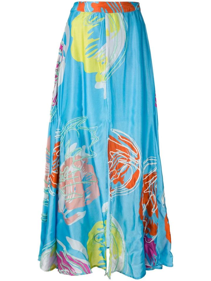All Things Mochi Abstract Floral Print Skirt - Blue