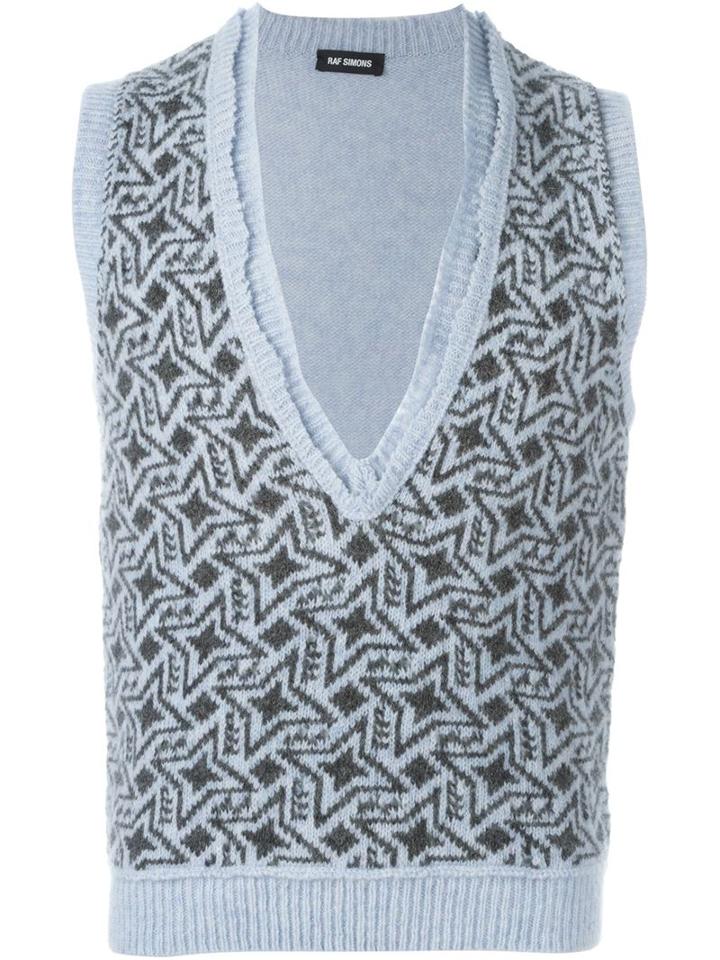 Raf Simons Deep V Pattern Sleeveless Sweater