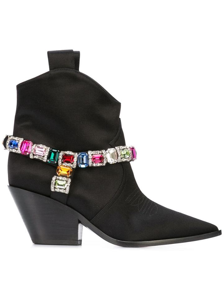 Casadei Embellished Cowboy-style Boots - Black