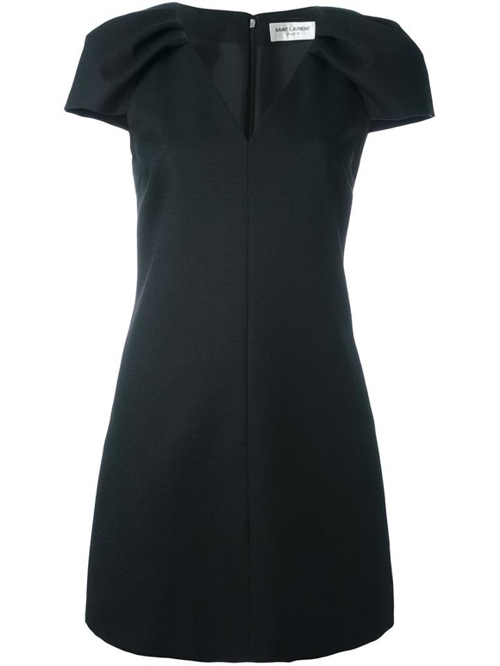 Saint Laurent - V-neck Mini Dress - Women - Wool/silk - 42, Black, Wool/silk