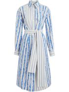 Burberry Scribble Stripe Silk Cotton Shirt Dress - Blue