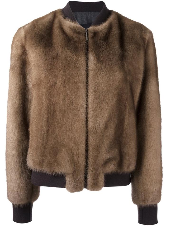 Blancha Zip Up Bomber Jacket, Women's, Size: 42, Brown, Mink Fur/acrylic/spandex/elastane/wool