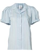 Rosie Assoulin Striped Rolled Shortsleeves Shirt, Women's, Size: Medium, Blue, Cotton/silk