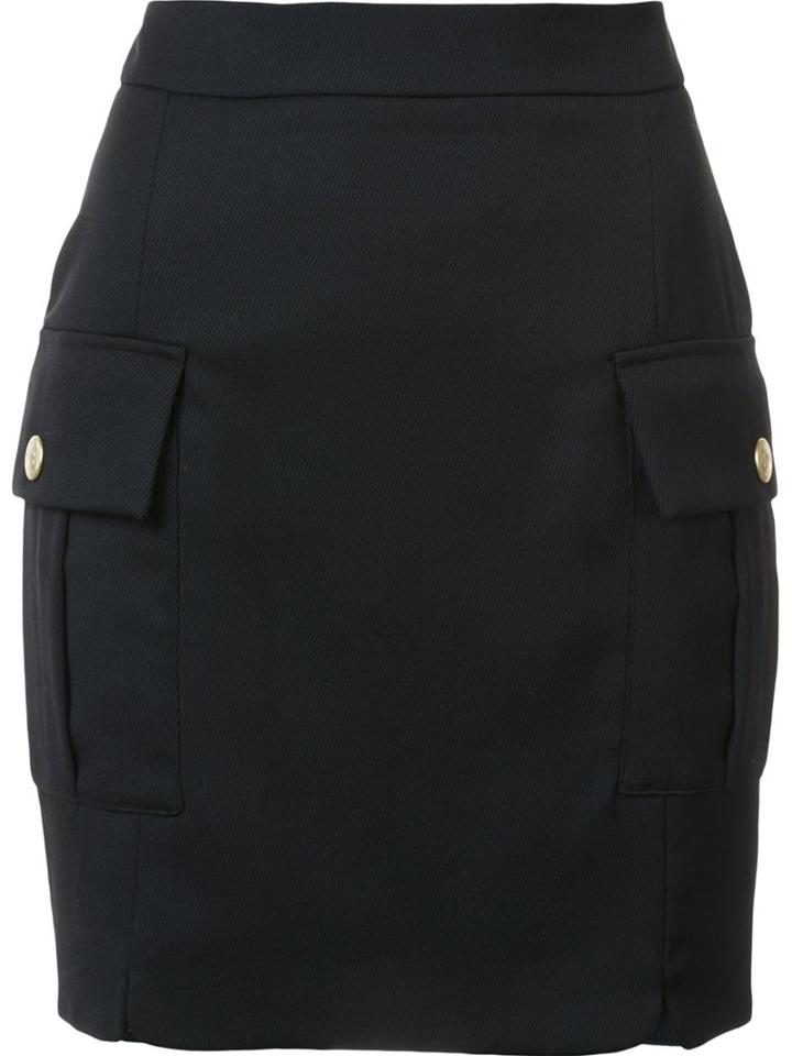 Pierre Balmain Flap Pocket Mini Skirt, Women's, Size: 38, Black, Polyester/spandex/elastane/viscose/virgin Wool