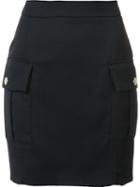 Pierre Balmain Flap Pocket Mini Skirt, Women's, Size: 38, Black, Polyester/spandex/elastane/viscose/virgin Wool