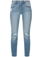 Frame Denim Cropped Distressed Skinny Jeans - Blue