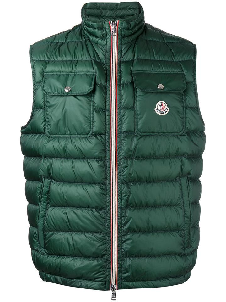 Moncler High-neck Bodywarmer, Men's, Size: 3, Green, Feather Down/polyamide/goose Down