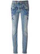 Roberto Cavalli Embroidered Vintage Effect Skinny Jeans, Women's, Size: 42, Blue, Cotton/spandex/elastane/polyester