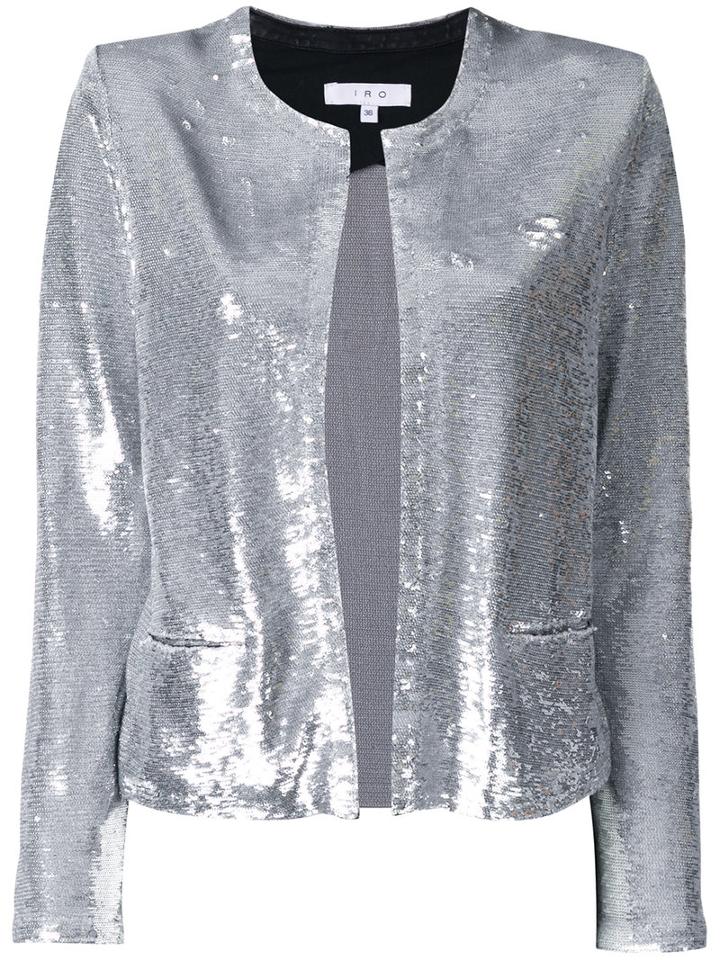 Iro - Sequin Embellished Jacket - Women - Cotton/lamb Skin/spandex/elastane/viscose - 40, Grey, Cotton/lamb Skin/spandex/elastane/viscose