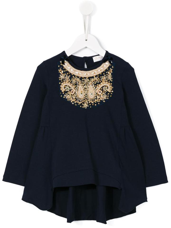 Quis Quis Embellished Bib Blouse, Girl's, Size: 8 Yrs, Blue